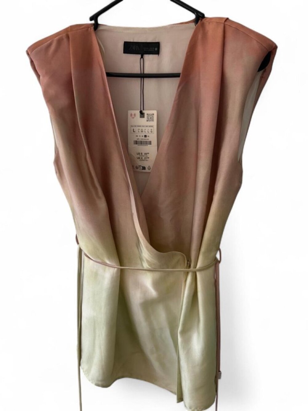NWT Zara Women's Blush, Green and Cream Blouse - Size L